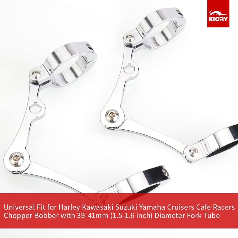 KICRY Universal Motorcycle Headlight Mounting Bracket Black 39-41mm Fork Tubes CNC Aluminum Head Lamp Holder with Turn Signal Mount Clamps Compatible with Harley Chopper Cafe Racer(Chrome, 39-41mm) - Image 2
